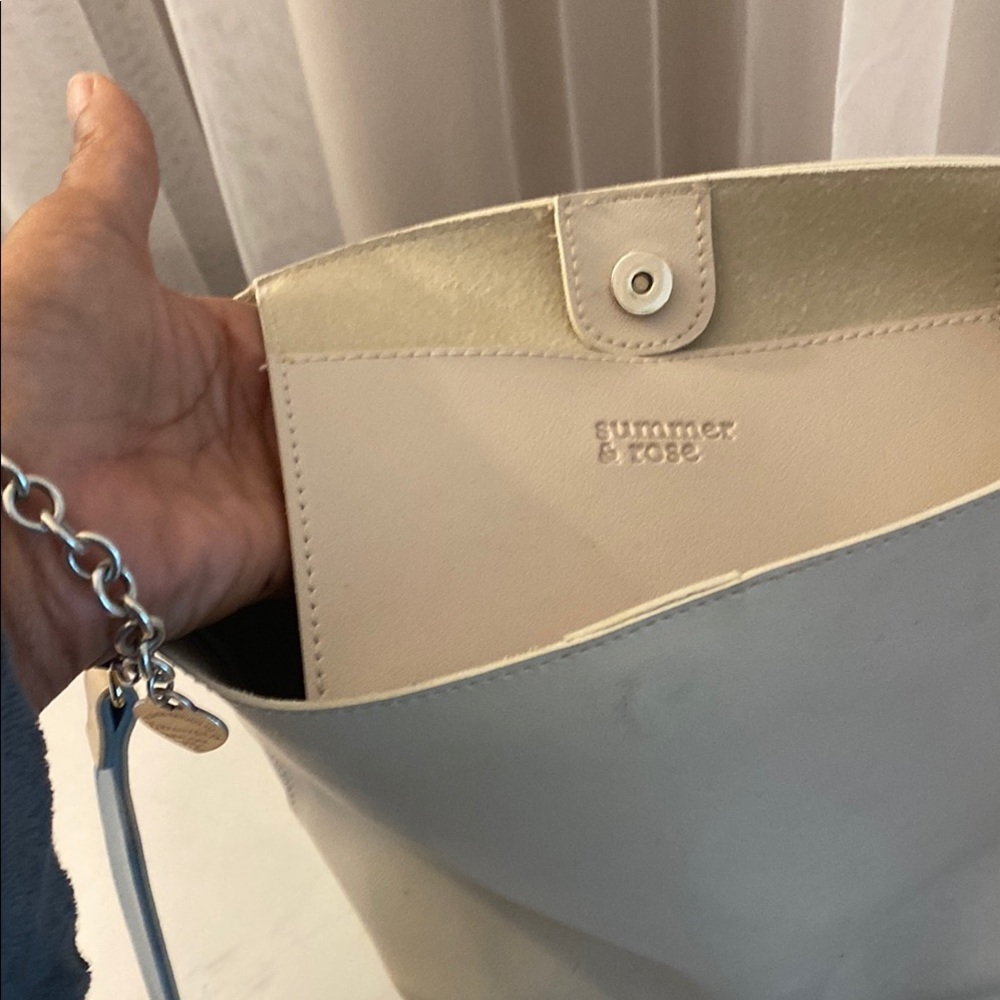 Summer & Rose Cream Leather Tote with Metal Hardware
